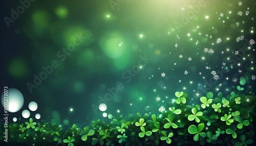 delicate shamrocks and small flowers with smooth waves against a dark background