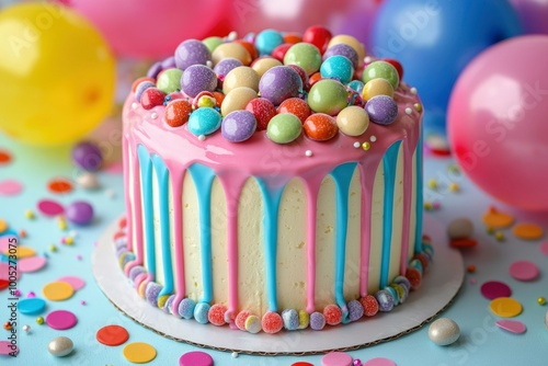 Birthday Cake with Candy and Drizzle Decor