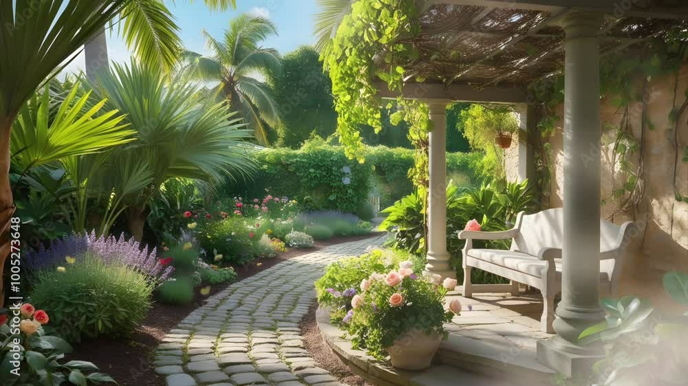 Wooden pergola full of vines in the garden. Seamless 4K looping timelapse video animation background Wooden pergola full of vines in the garden. Seamless 4K looping timelapse video animation background