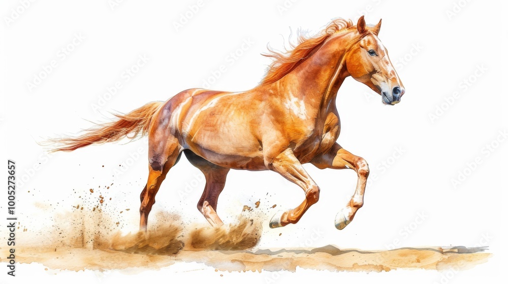 Obraz premium Galloping Horse on Shore with Chestnut Coat