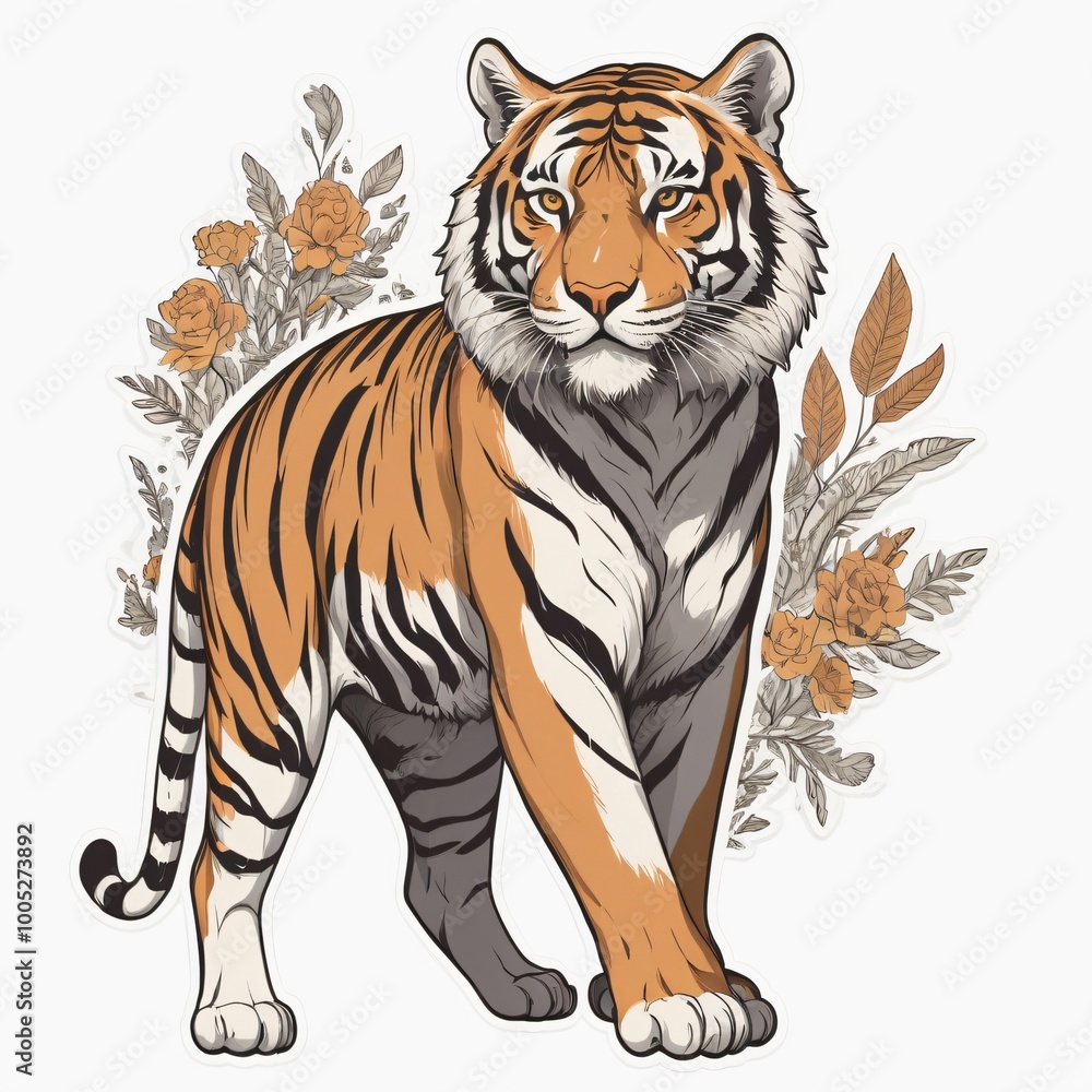 full body,tigers, Sticker, Hopeful, Muted Color, kinetic art style, Contour, Vector, White Background, Detailed full body,tigers, Sticker, Hopeful, Muted Color, kinetic art style, Contour, Vector, White Background, Detailed