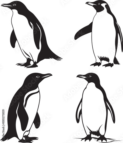 penguin silhouette vector art illustration on white background