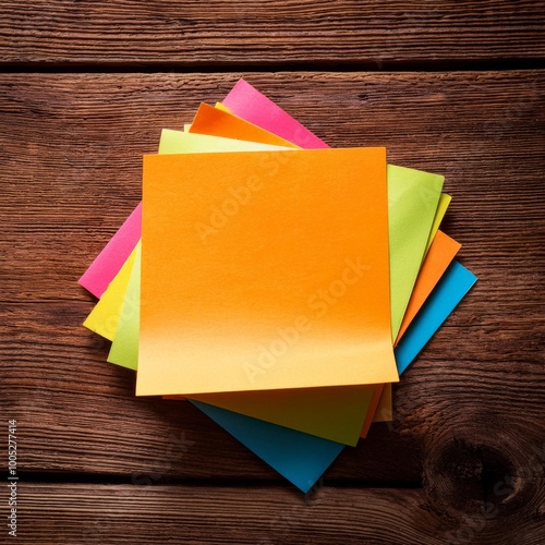 Sticky note on a rustic wooden table background photo