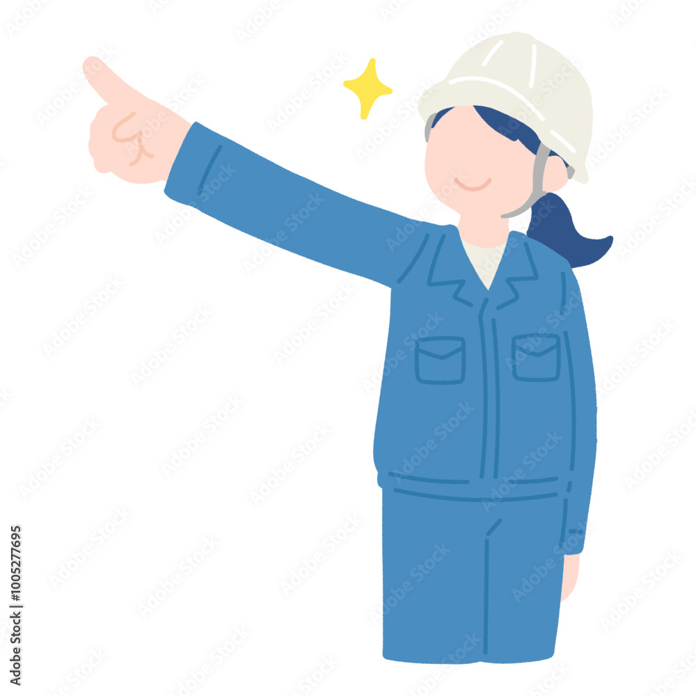 斜め上を指さすヘルメットをかぶった作業服の女性のフラットなイラスト
斜め上を指さすヘルメットをかぶった作業服の女性のフラットなイラスト