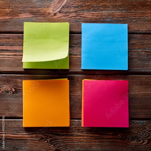 Sticky note on a rustic wooden table background photo