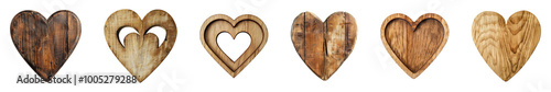 heart shapes blank wooden sign board wood on a transparent or white background. Valentine's Day, wedding, love, cut out, PNG
