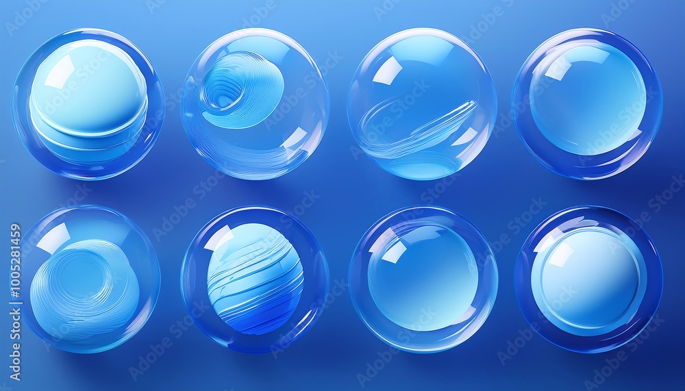 A serene arrangement of blue bubbles set against a soft background, emphasizing transparency and light reflection. A serene arrangement of blue bubbles set against a soft background, emphasizing transparency and light reflection.