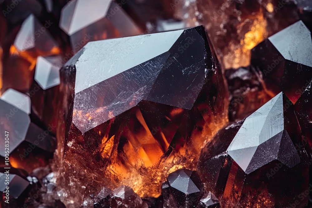 Fototapeta premium A stunning close-up of a rare Painite gemstone, showcasing its deep reddish-brown color and natural crystal structure. A macro shot of Painite, the world's rarest gemstone, with generative ai