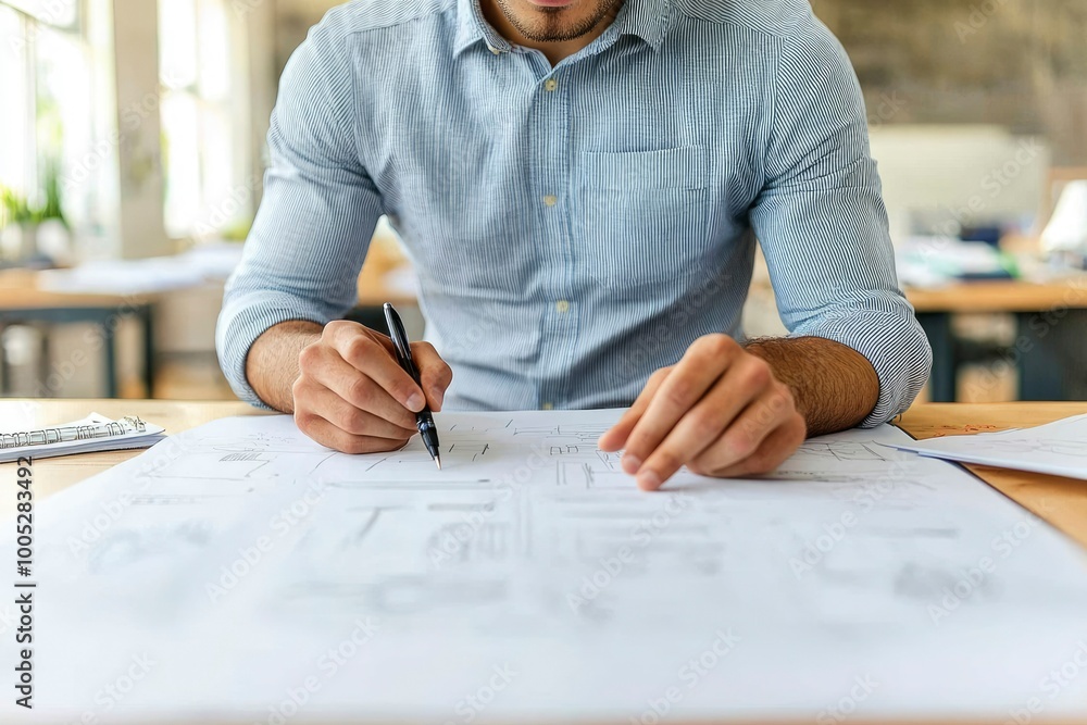 A man's hand writing on a sheet of paper with a pen. A man's hand writing on a sheet of paper with a pen.
