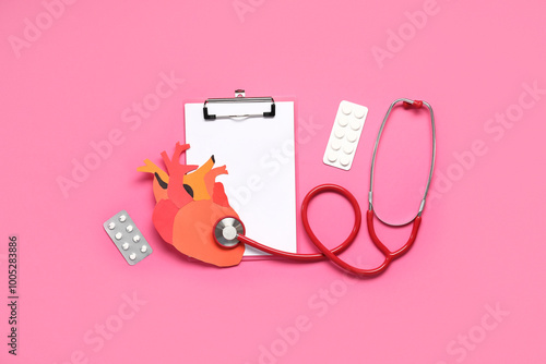 Paper human heart, stethosc...