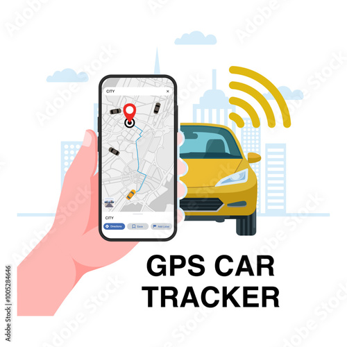 GPS Car Tracker. Vehicle Tracking System. Isolated Vector Illustration for Vehicle Location.