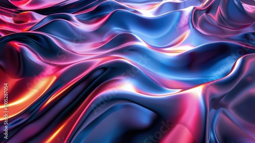 Abstract iridescent blue and pink fabric waves