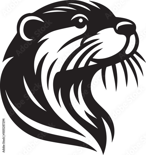 otter head logo silhouette vector black and white photo