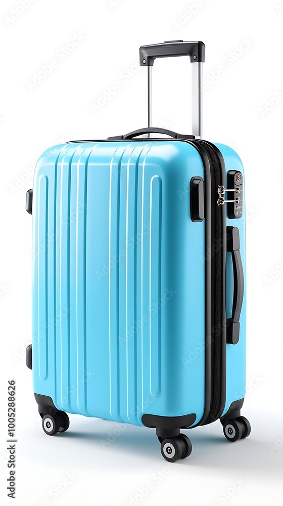 A blue hard-shell suitcase designed for travel, featuring wheels and a retractable handle. A blue hard-shell suitcase designed for travel, featuring wheels and a retractable handle.