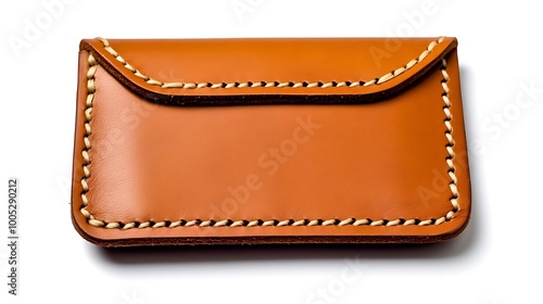 A brown leather wallet with decorative stitching, designed for carrying cards and cash.