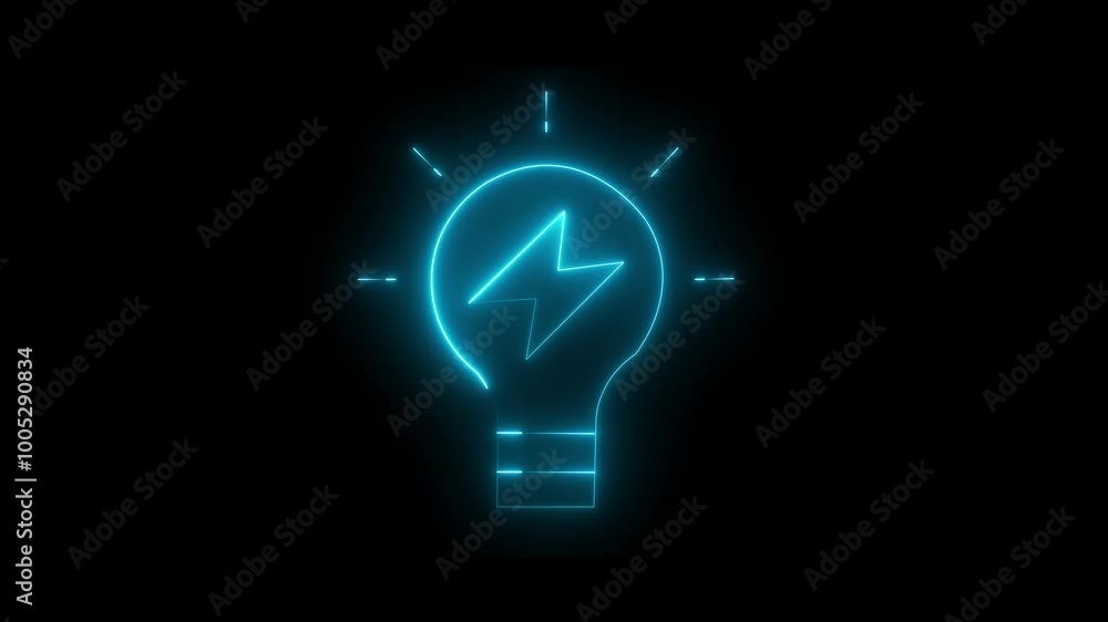 Bulb icon animation by cyan color neon on black background. Bulb icon animation by cyan color neon on black background.