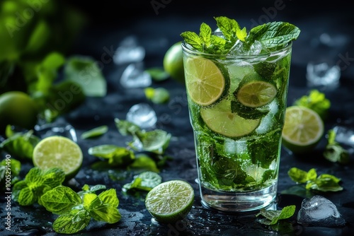 Wallpaper Mural mojito cocktail with mint on black background  Torontodigital.ca
