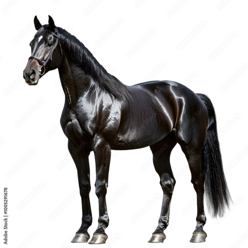 Obraz premium Sleek Black Horse with Shiny Mane in Natural Pose