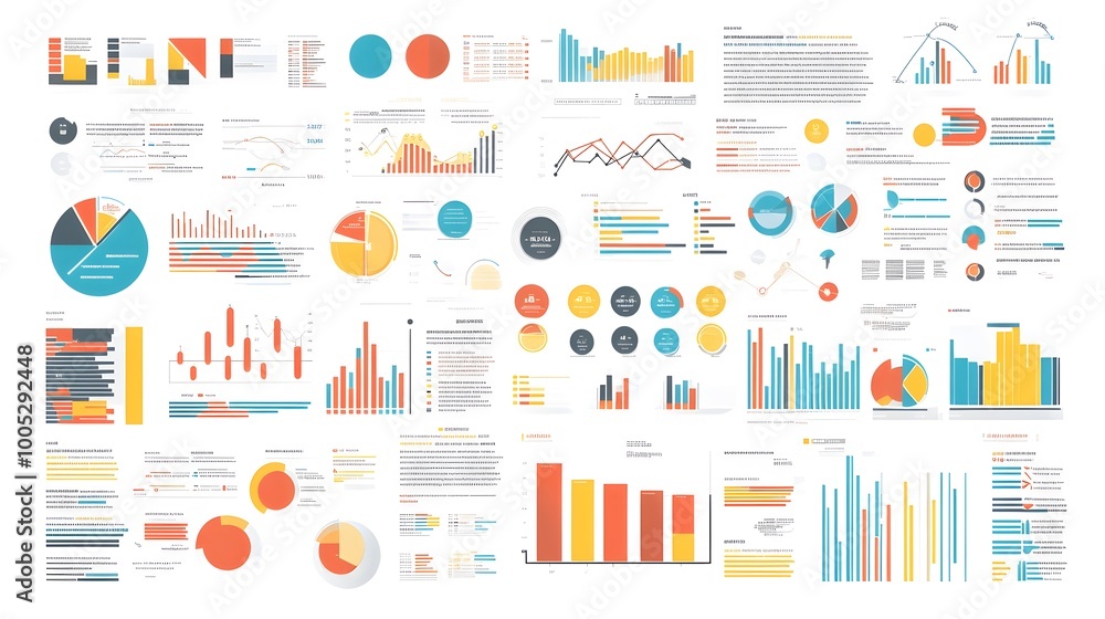 Obraz premium Flat design infographic featuring a colorful palette, illustrating the concept of data visualization with sleek vector graphics and minimalistic icons
