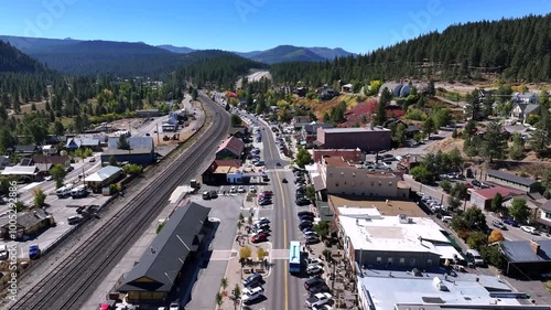 Truckee California - Aerial View of Downtown in Summer / Fall