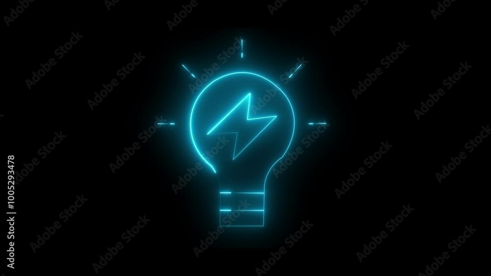 Bulb icon animation by cyan color neon on black background. Bulb icon animation by cyan color neon on black background.