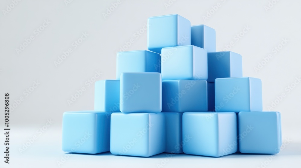 Abstract Blue Cube Composition on White Background Abstract Blue Cube Composition on White Background