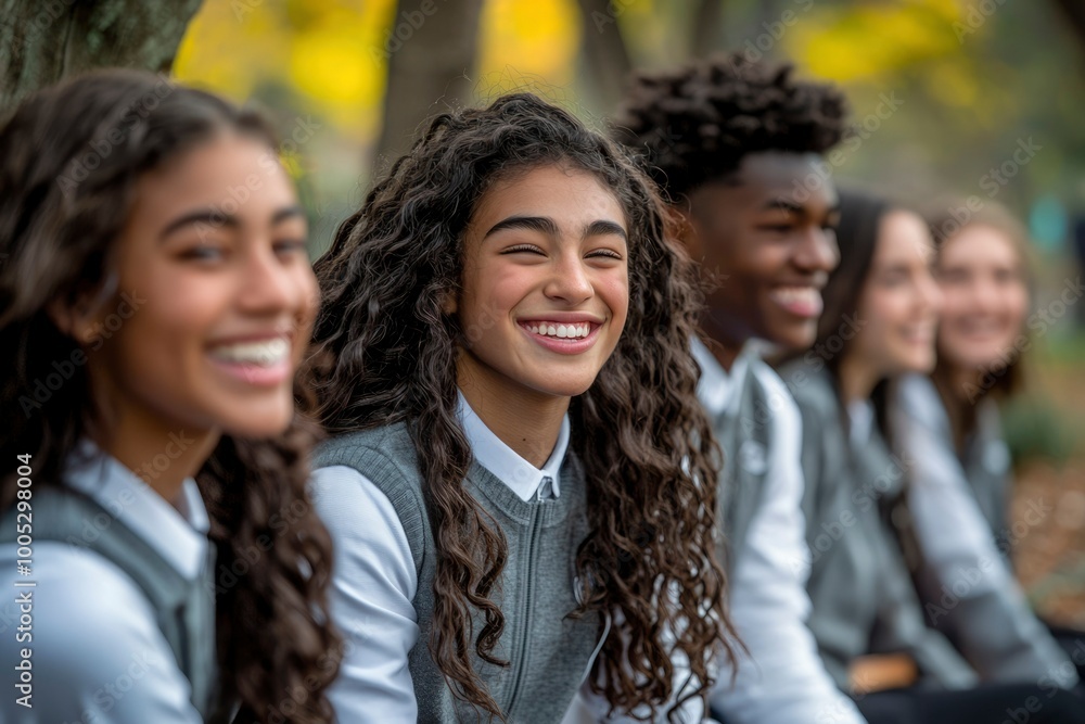 A Group of Smiling Teenagers in Uniform Posing for a Photo A Group of Smiling Teenagers in Uniform Posing for a Photo