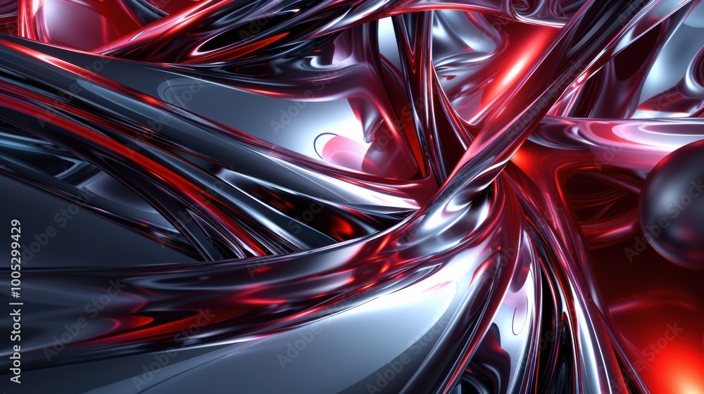 Abstract Metallic and Red Swirling Shapes Abstract Metallic and Red Swirling Shapes