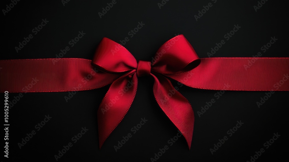 Red Ribbon Bow on Black Background Red Ribbon Bow on Black Background