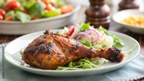 Tandoori Chicken Leg: A Spicy and Delicious Indian Dish, Served with Salad