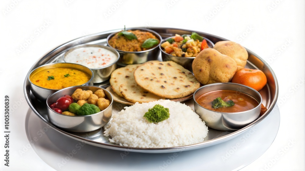 Indian Thali: A Complete Meal with Paratha, Rice, Aloo Bhaji, Puri, and Other Dishes - Traditional South Indian Veg Thali
Indian Thali: A Complete Meal with Paratha, Rice, Aloo Bhaji, Puri, and Other Dishes - Traditional South Indian Veg Thali