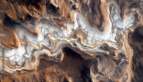 Wallpaper Mural An aerial view of a canyon with white salt deposits and brown rock formations. Torontodigital.ca