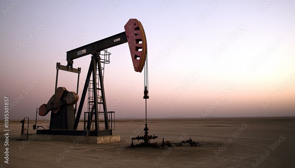 An oil pump jack silhouetted against a desert sunset. An oil pump jack silhouetted against a desert sunset.