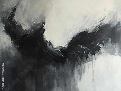 Abstract Black and White Painting: Dynamic Expressionism