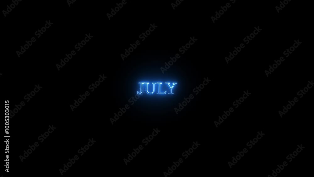Abstract neon shine month name text July icon animation with black background. Abstract neon shine month name text July icon animation with black background.