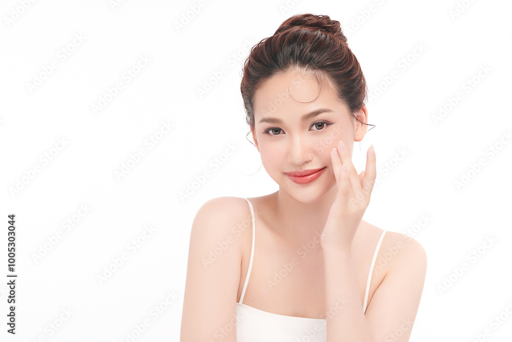 Beautiful young asian woman with clean fresh skin on white background, Face care, Facial treatment, Cosmetology, beauty and spa, Asian women portrait. Beautiful young asian woman with clean fresh skin on white background, Face care, Facial treatment, Cosmetology, beauty and spa, Asian women portrait.