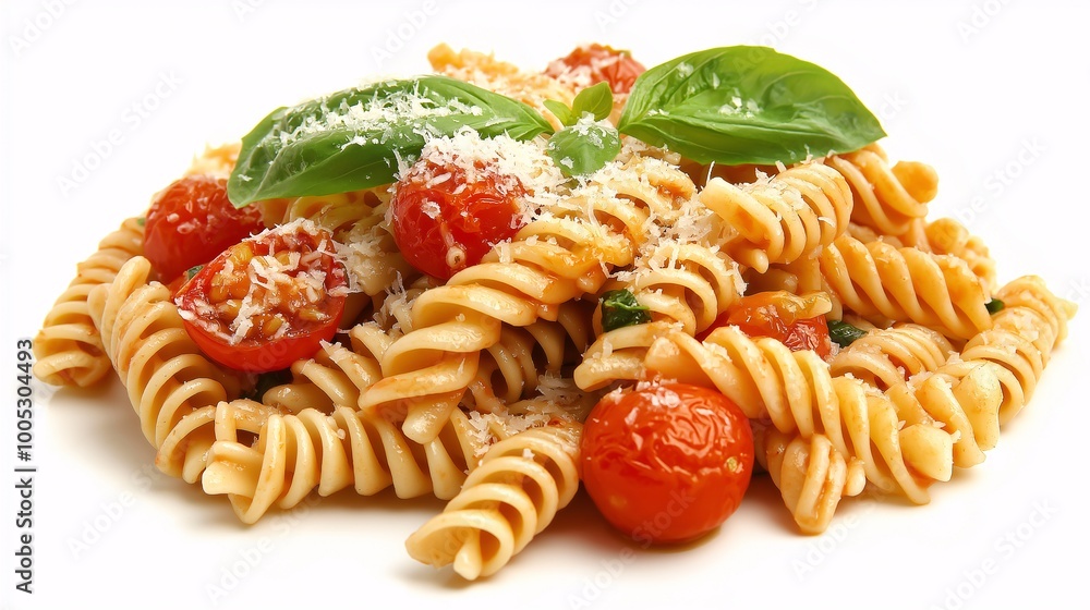 Delicious Pasta with Fresh Tomatoes and Basil Leaves Delicious Pasta with Fresh Tomatoes and Basil Leaves