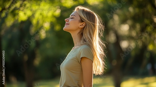 Young Woman Enjoying Nature in Sunlit Park
