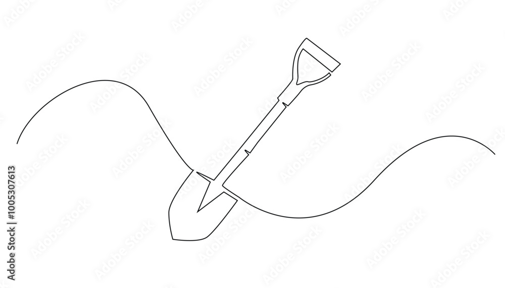 Obraz premium continuous line shovel.shovel icon drawn in one vector line.isolated white background