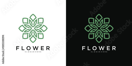 Elegant flower logo design, linear leaf floral. Premium Vector