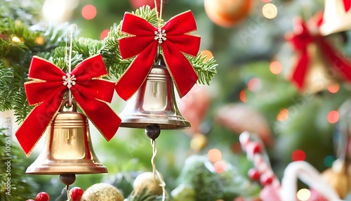 Christmas atmosphere, perfect combination of bells and red elements photo