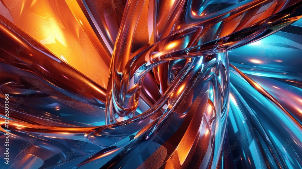 Abstract Metallic Swirls in Blue and Orange Hues Abstract Metallic Swirls in Blue and Orange Hues