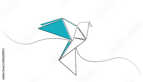 origami line art drawing.origami bird single line drawing.Japanese origami art drawn in one line