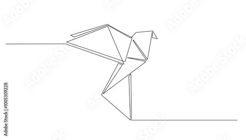 continuous line origami.origami bird single line drawing.Japanese art of origami drawn in one line