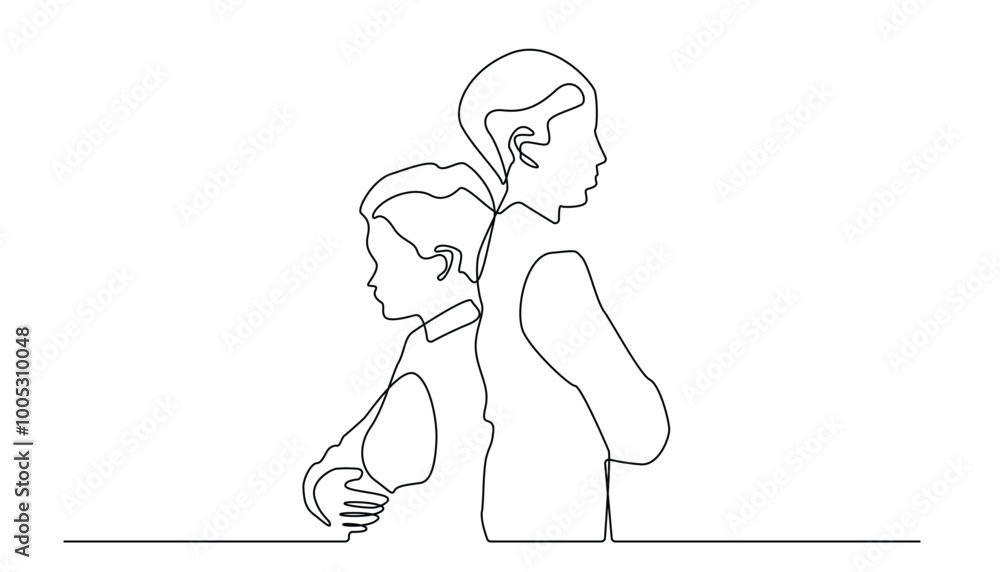 continuous line of sibling quarrel.drawing one line of brother and sister quarrel at home.isolated white background continuous line of sibling quarrel.drawing one line of brother and sister quarrel at home.isolated white background