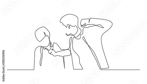continuous line
teenage violence.one line drawing of teenager hitting school friend.isolated white background