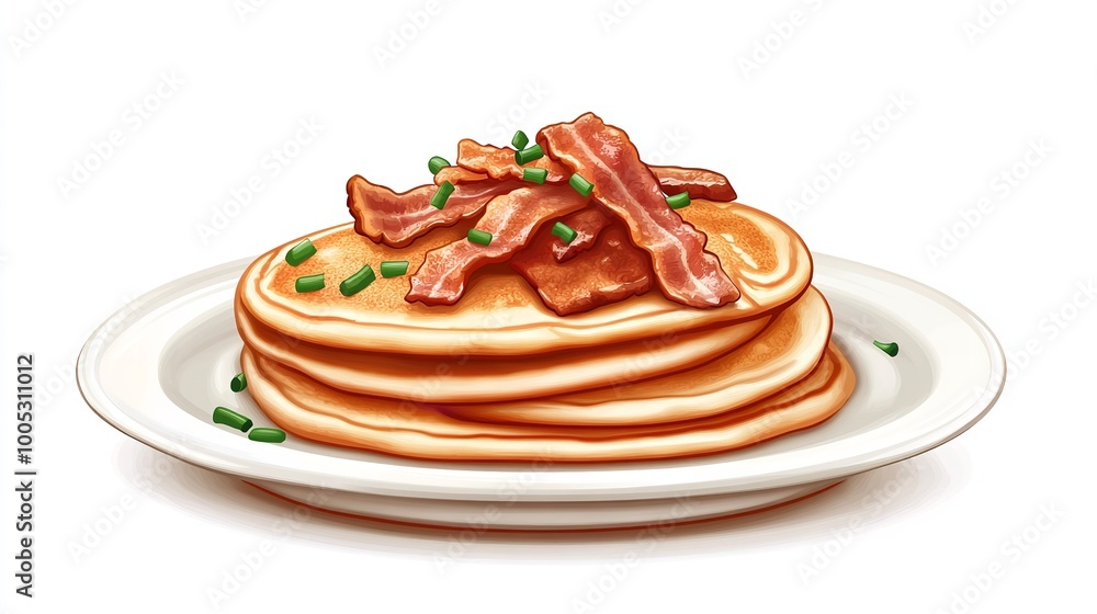 Vector Illustration of a Fluffy Pancake with Bacon Vector Illustration of a Fluffy Pancake with Bacon