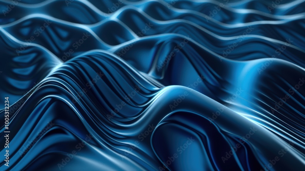 Obraz premium Abstract Blue Wavy Pattern with Glowing Highlights