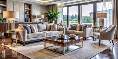 Elegant luxury home interiors showcase stylish contemporary furniture, elevating modern living spaces with a perfect