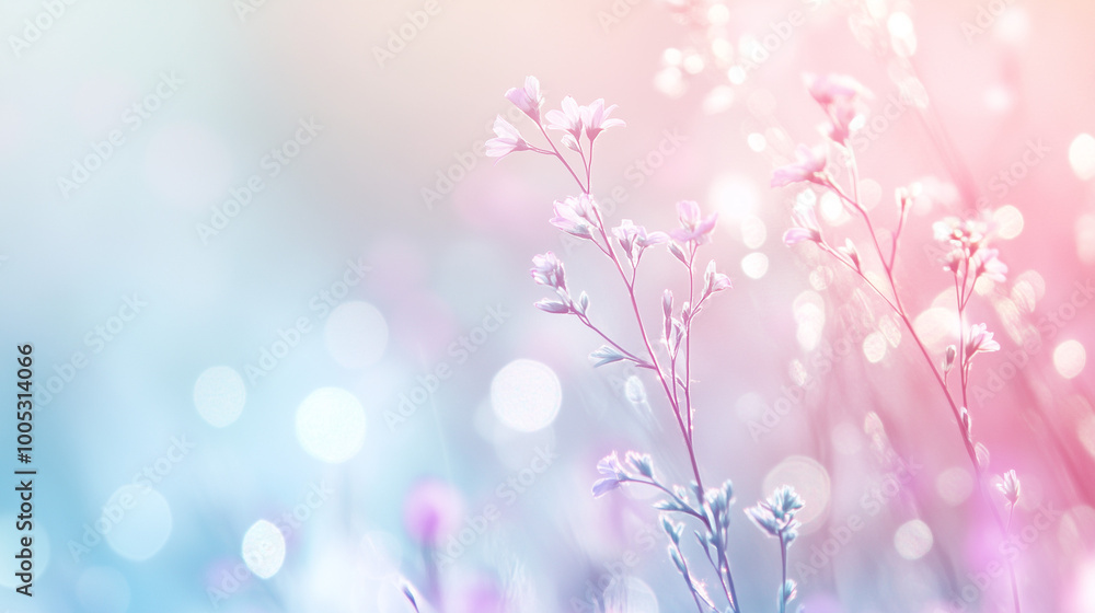 Fototapeta premium A soft, blurred abstract image featuring gradients of pale pinks and blues, fading into white at the edges